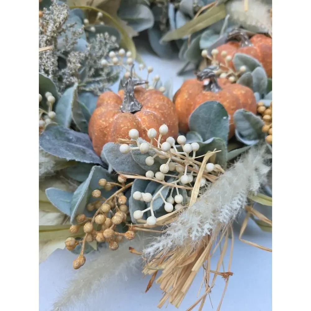 Fall Pumpkin Wreath: Boho Pampas Grass, Neutral Autumn Decor 20